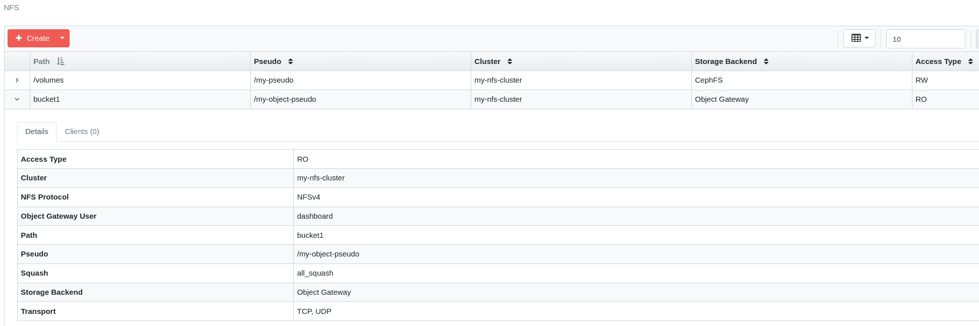 rgw export details